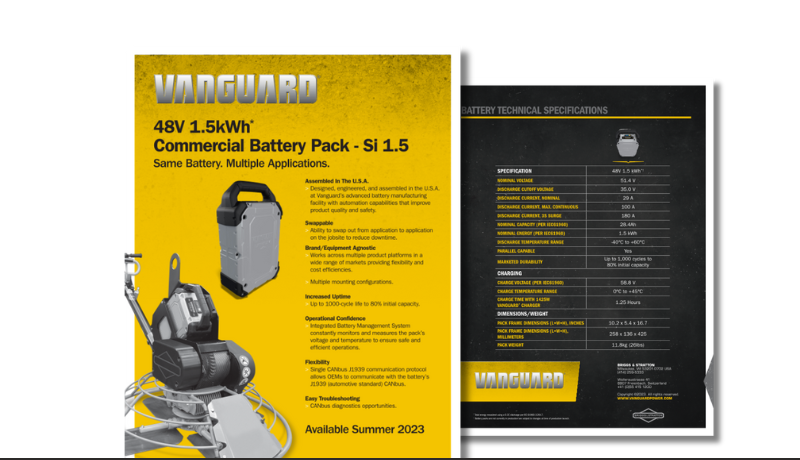 Vanguard swappable battery sales sheet