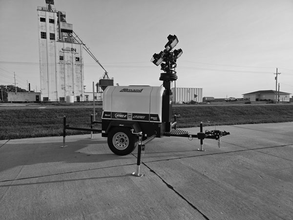 Allmand Hybrid LT-Series Light Tower powered by a Vanguard Battery